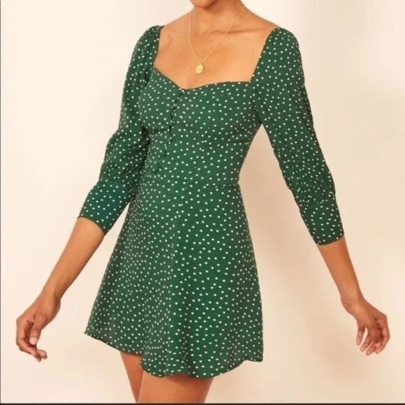 Reformation Beatrice Dress in Rosemary Polka Dot Green size 6 - Picture 1 of 2